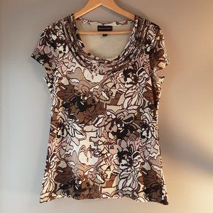 🌞 Dana Buchman Top / Blouse Lined Brown Floral | L